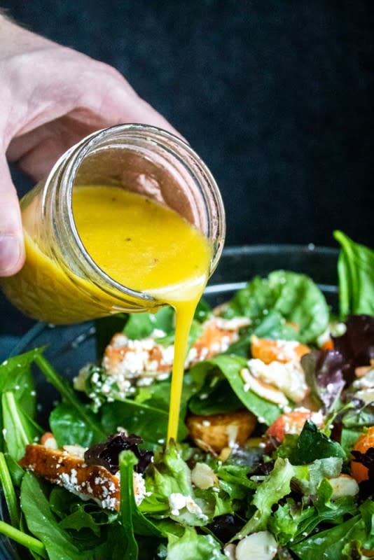 <p>Erhardts Eat</p><p>This honey Dijon vinaigrette dressing is super easy and ready in only five minutes. This dressing is excellent to incorporate into salads, wraps, veggies or as a marinade for meat!</p><p><strong>Get the recipe: <a href="https://erhardtseat.com/honey-dijon-vinaigrette/" rel="nofollow noopener" target="_blank" data-ylk="slk:Honey Dressing Vinaigrette Dressing;elm:context_link;itc:0;sec:content-canvas" class="link rapid-noclick-resp">Honey Dressing Vinaigrette Dressing</a></strong></p>