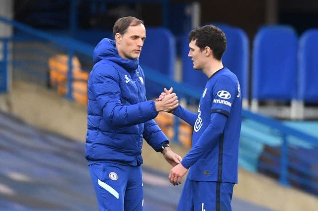 Thomas Tuchel, left, has left Andreas Christensen on the bench for Chelsea's last three games