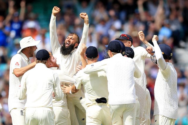 Mooen Ali celebrates his hat-trick against South Africa in 2017