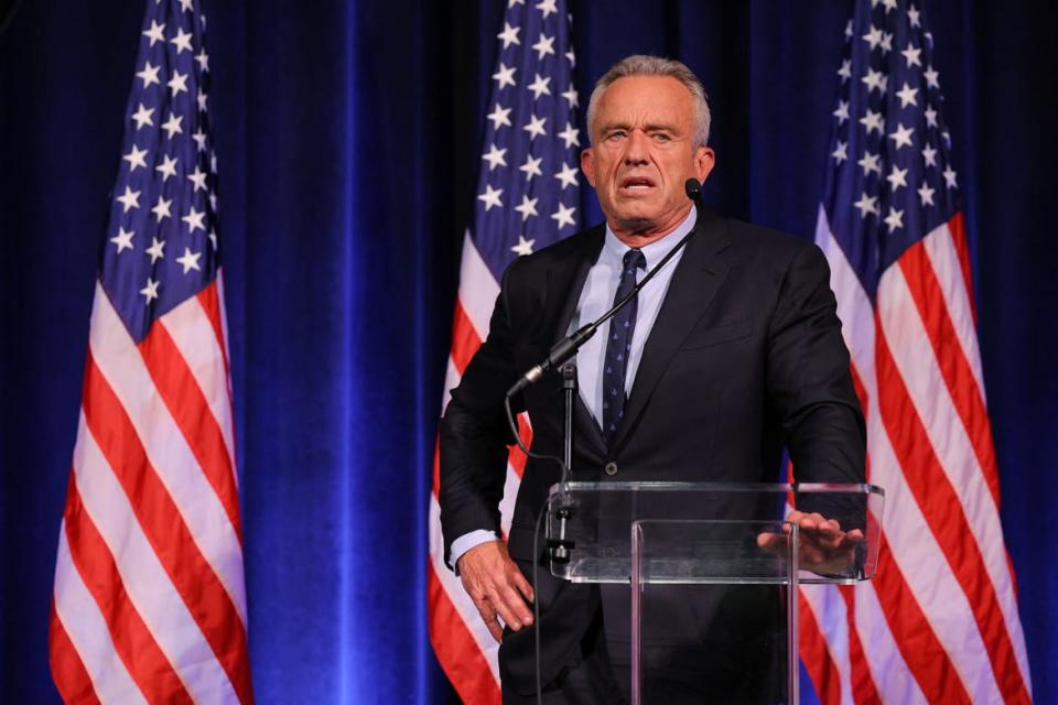 <div class="inline-image__caption"><p>Democratic presidential candidate Robert F. Kennedy Jr. delivers a foreign policy speech at St. Anselm College in Manchester, New Hampshire, on June 20, 2023.</p></div> <div class="inline-image__credit">Brian Snyder/Reuters</div>