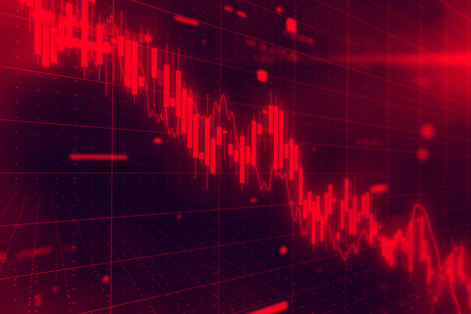 Stock market down on a black background.