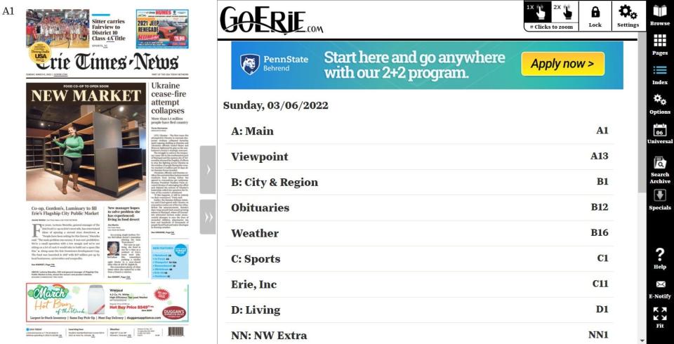 The enewspaper is a digital replica of the Erie Times-News newspaper -- and much more.