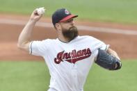 Jun 20, 2018; Cleveland, OH, USA; Cleveland Indians starting pitcher Corey Kluber (28) delivers a pitch in the second inning against the Chicago White Sox at Progressive Field. Mandatory Credit: David Richard-USA TODAY Sports