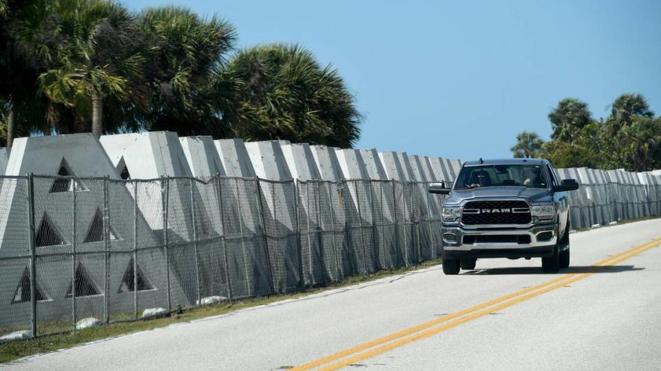 Cement structures near the Sunshine Skyway Bridge in Manatee County will reduce erosion and help water quality, according to the state.