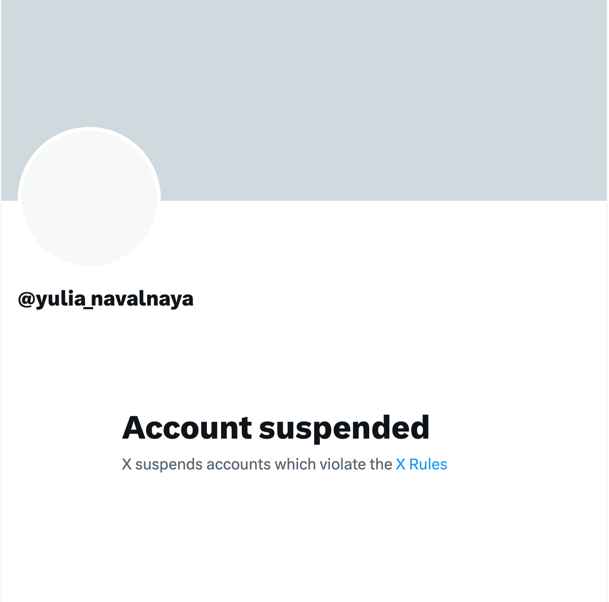 X, formerly Twitter, has suspended the account of Alexei Navalny’s widow Yulia Navalnaya (X)