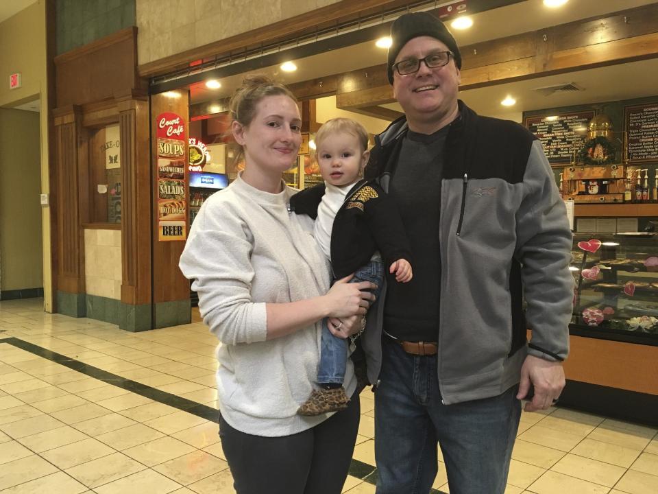 Stormy Patterson and her husband, Roger Kornfeind, pose for a portrait with their 16-month-old daughter, Rowan, at a mall in Whitehall, Pennsylvania, on February 9, 2017. Patterson has boycotted Hobby Lobby for years over the chain’s stance on birth control, a phenomenon that seems to be gaining steam in the Donald Trump era as activists who either oppose or support the president target stores and brands for boycotts. (AP Photo/Michael Rubinkam)