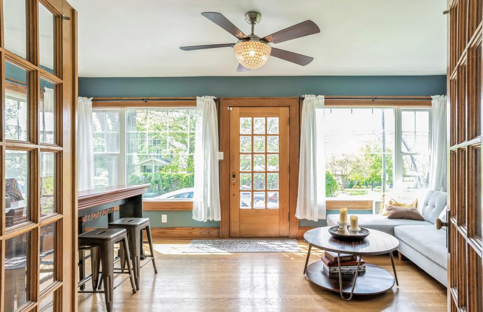 The solarium connects four bedrooms on the second level.