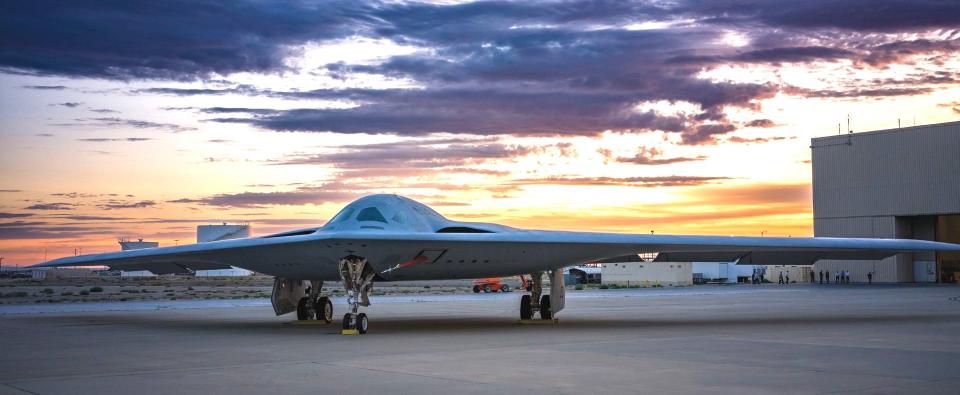 The first pre-production B-21 Raider at the Air Force's Plant 42 in Palmdale, California. <em>Northrop Grumman</em>