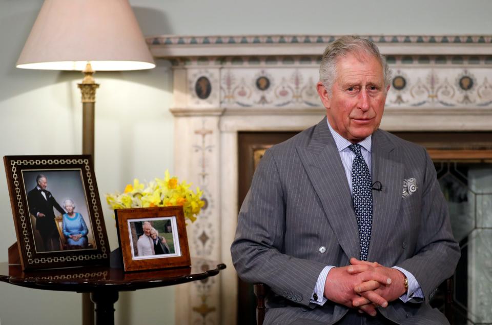 FILE - In this Thursday, March 15, 2018 filer, Britain's Prince Charles looks on ahead of delivering his Easter message at Clarence House in London.