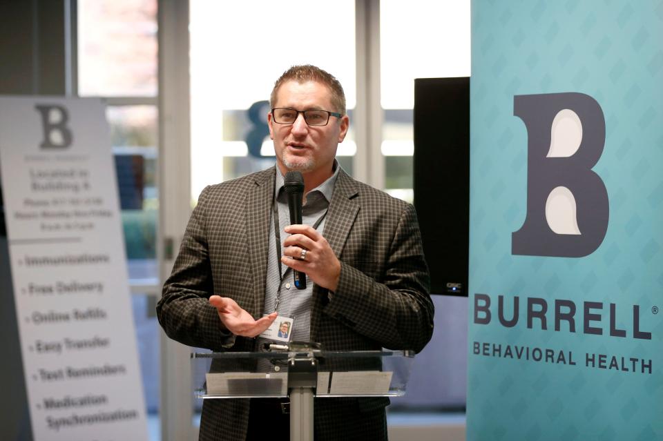 Burrell Behavioral Health President and CEO C.J. Davis speaks during a clinic open house in 2019. On Dec. 17, 2021, the community mental health center announced a merger with Independence-based Comprehensive Mental Health Services, Inc.