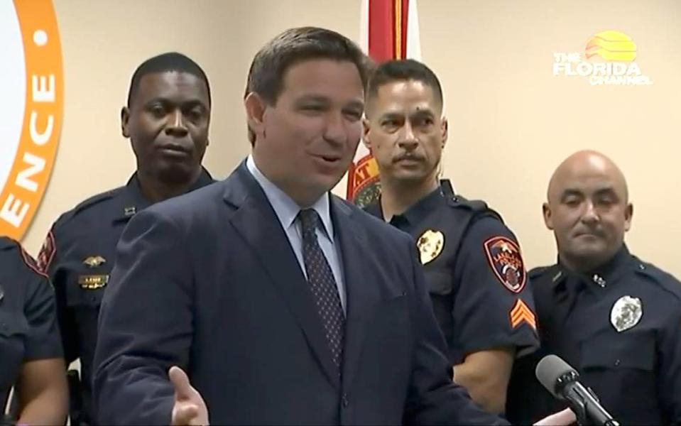 Florida Gov. Ron DeSantis speaks during a press conference to support law enforcement on Thursday, September 9, 2021.