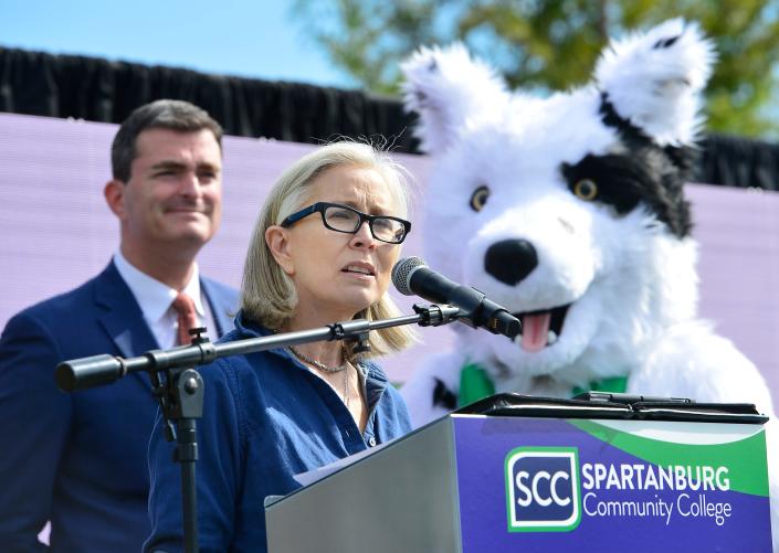 Spartanburg Community College President Dr. Michael Mikota&#39;s big reveal on Nov. 2, 2021 was naming their new mascot after the Border Collie named Chaser. With the slogan  &#39;We are the Chasers&#39; Dr. Mikota revealed the school&#39;s new mascot to the community.   