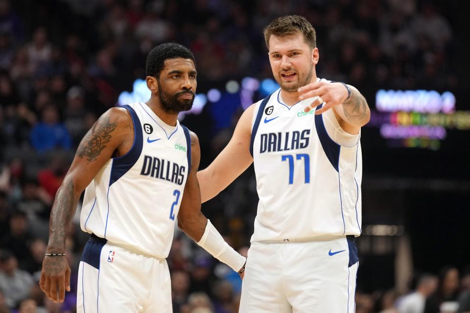 The Dallas Mavericks are 9-13 since Kyrie Irving (2) joined Luka Doncic (77) before the NBA trade deadline.