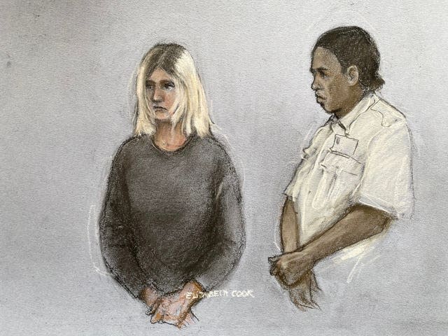 A court artist sketch of Virginia McCullough appearing at Chelmsford Magistrates’ Court in September last year 