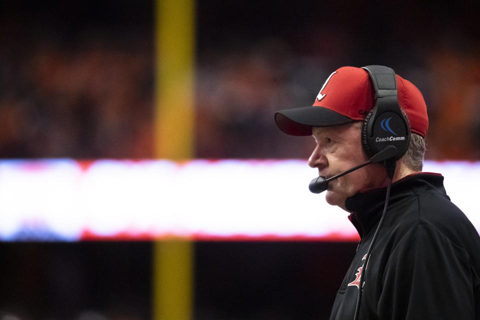 SYRACUSE, NY - NOVEMBER 09:  Head coach Bobby Petrino of the Louisville Cardinals watches game action during the second half against the Syracuse Orange at the Carrier Dome on November 9, 2018 in Syracuse, New York.  (Photo by Brett Carlsen/Getty Images)