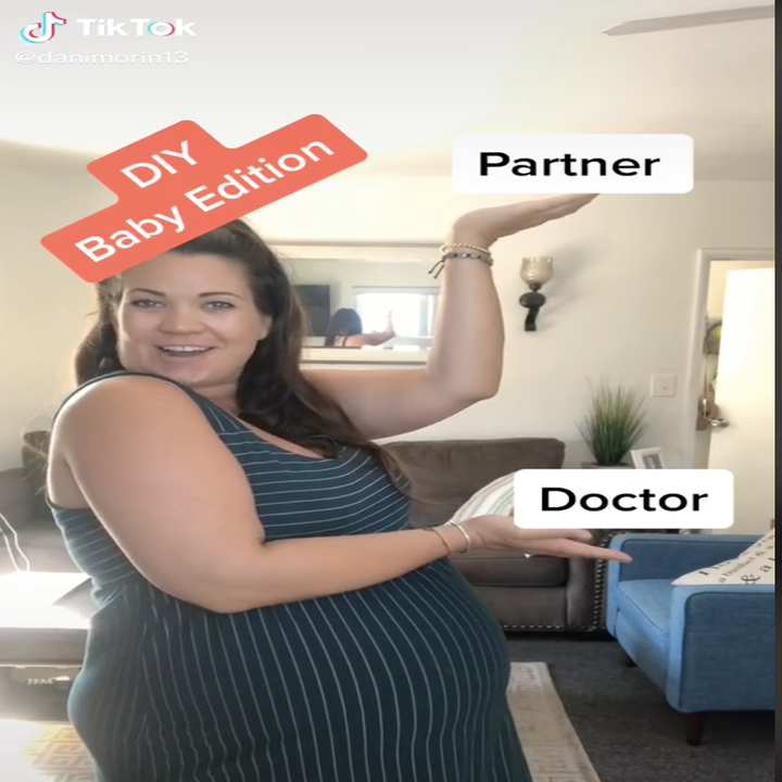 A woman holds up her hands pointing to two options: Partner and Doctor. She is labeled 