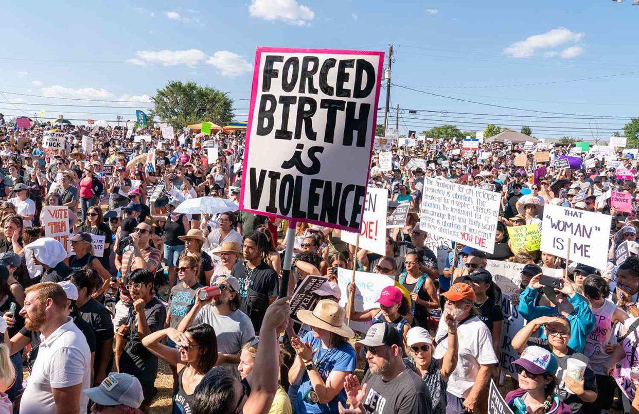 Abortion rights demonstrators gather at a Rally for Reproductive Freedom at Pan American Neighborhood Park on June 26, 2022 in Austin, Texas