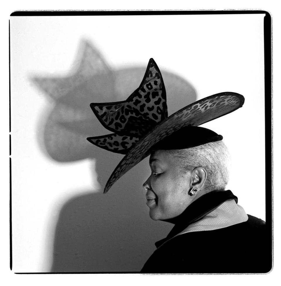 Ella Scarborough wears one of her church hats on Jan. 30, 2001