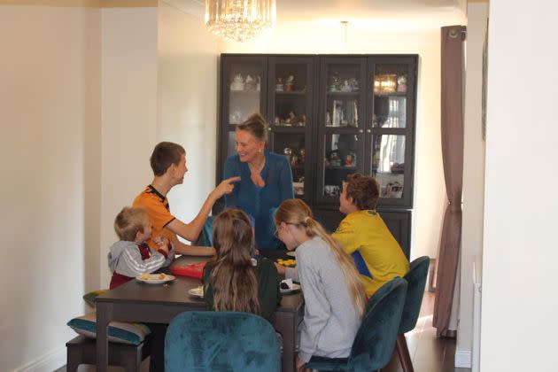 Jo Newby with some of her foster children.