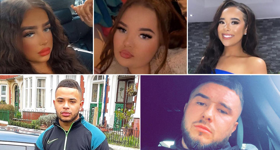 Clockwise from top left: Darcy Ross, Sophie Russon, Eve Smith, Shane Loughlin and Rafel Jeanne went missing after a night out in Cardiff. (Wales News Service)