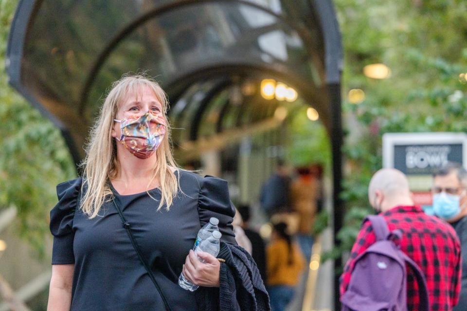 Michelle Hilborne, a special education aide from Huntington Beach, at the L.A. Phil's reopening of the Hollywood Bowl.