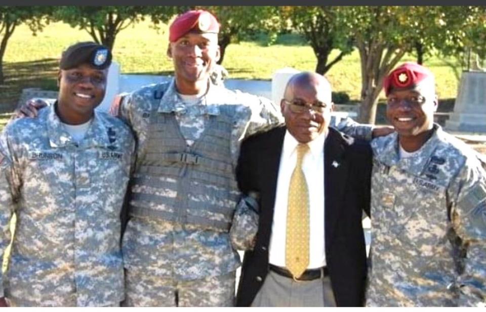 Retired Sgt. Maj. Albert Brunson is seen with his sons earlier in their careers, Col. LaHavie Brunson, far left, Lt. Gen. Xavier Brunson, second from left, and Col. Tavi Brunson, far right.