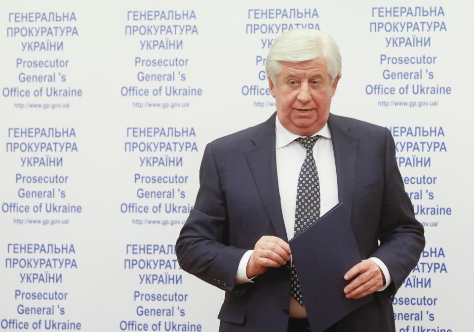 Prosecutor Viktor Shokin speaks during a news conference in Kyiv in 2015. 