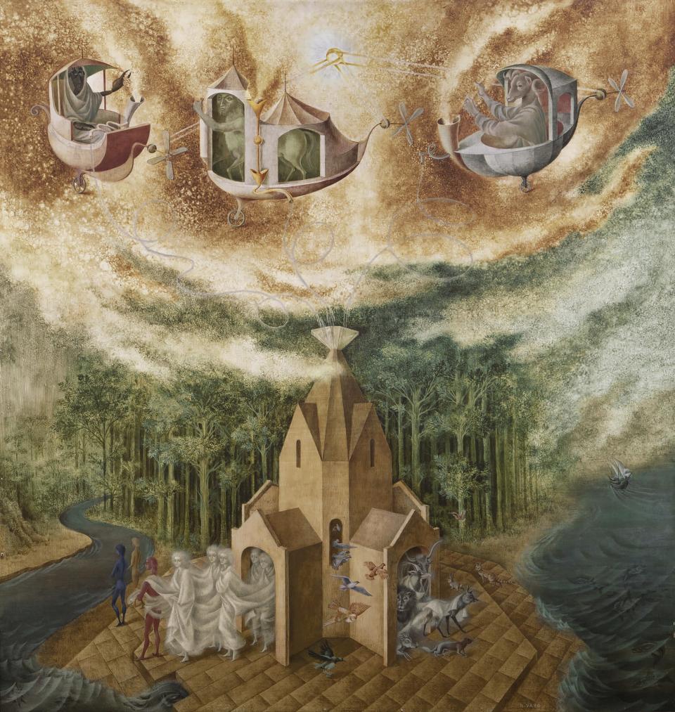 En esta foto proporcionada por Sotheby's en Nueva York el jueves 28 de mayo de 2020, el cuadro "Microcosmos" de Remedios Varo. Sotheby's subastará la obra la semana del 29 de junio. (Cortesía de Sotheby's vía AP)