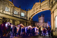 <p>Tucked away between the Roman Baths and the Abbey, the Christmas market in Bath rivals plenty of the traditional German markets. The 200 decorated wooden chalets offer great local products – with 99 per cent of the goods being handmade in the UK – including artwork, Christmas decorations, jewellery and festive food and drink. <em>[Photo: Bath Christmas Market]</em> </p>