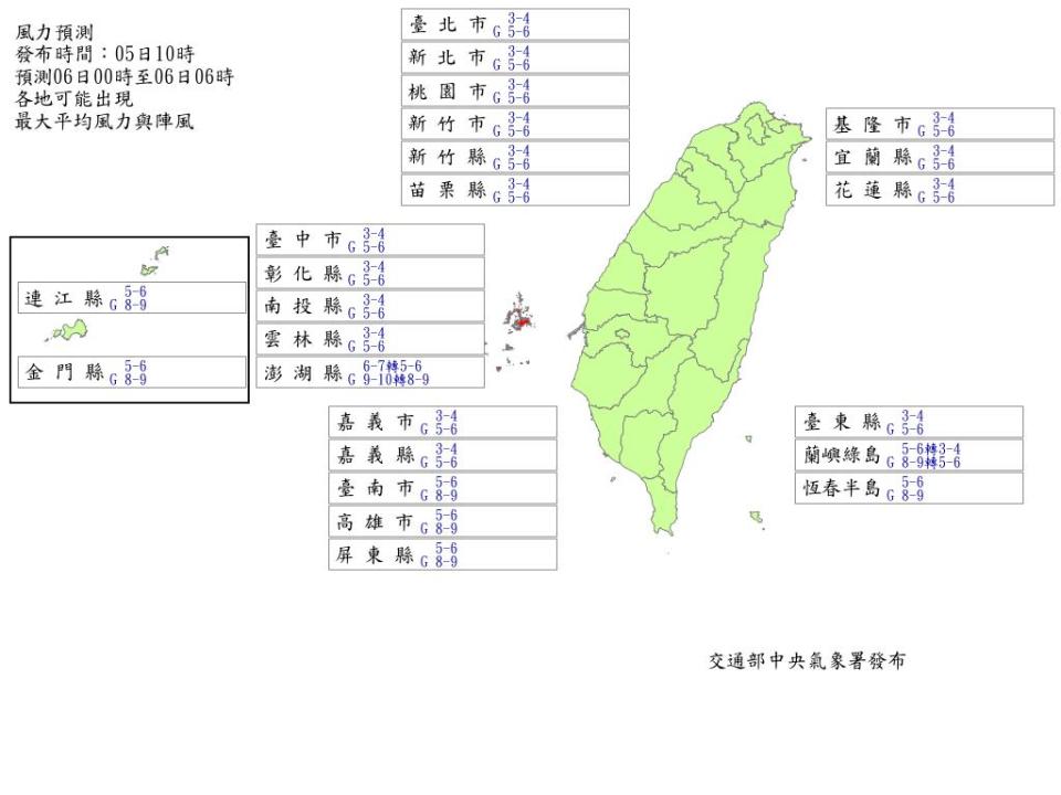 風力預報圖。（圖／翻攝氣象署）