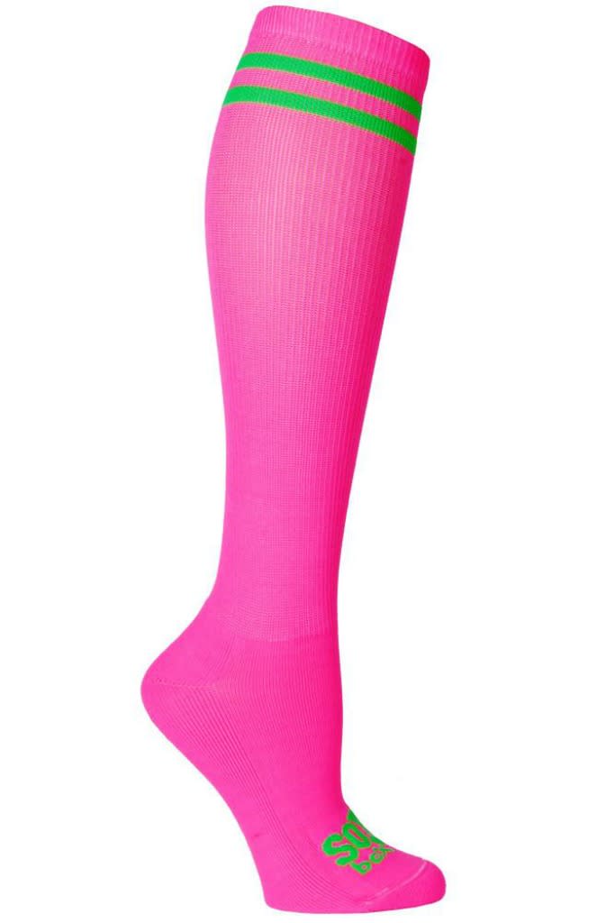 sox box neon pink kneehigh socks, breast cancer awareness