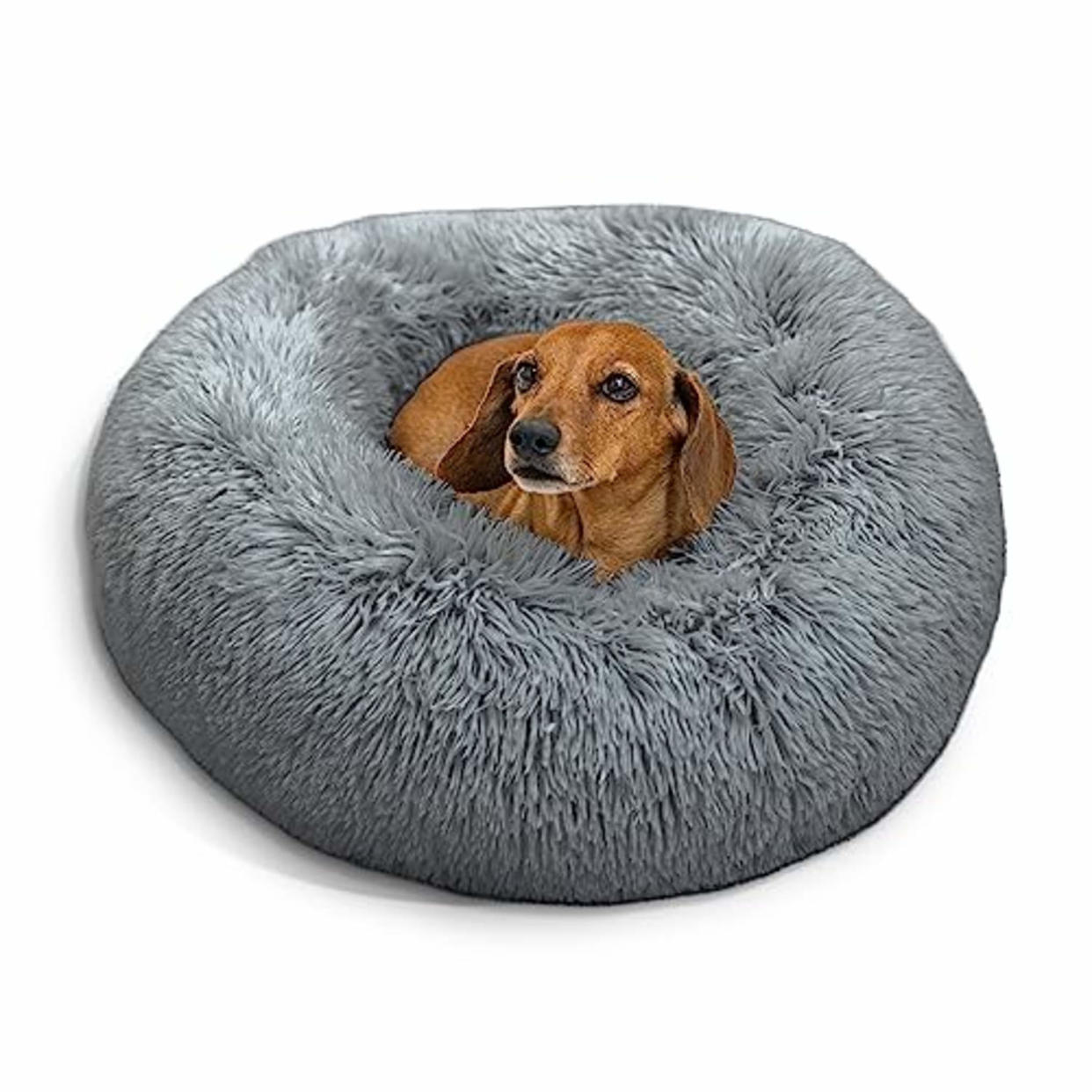 Best Friends by Sheri The Original Calming Donut Cat and Dog Bed in Shag Fur Gray, Small 23x23 (AMAZON)
