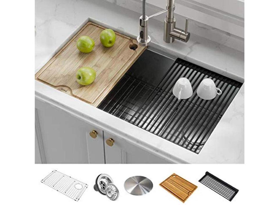 Transform your sink into a space where you can also prep food and dry dishes. (Source: Amazon)