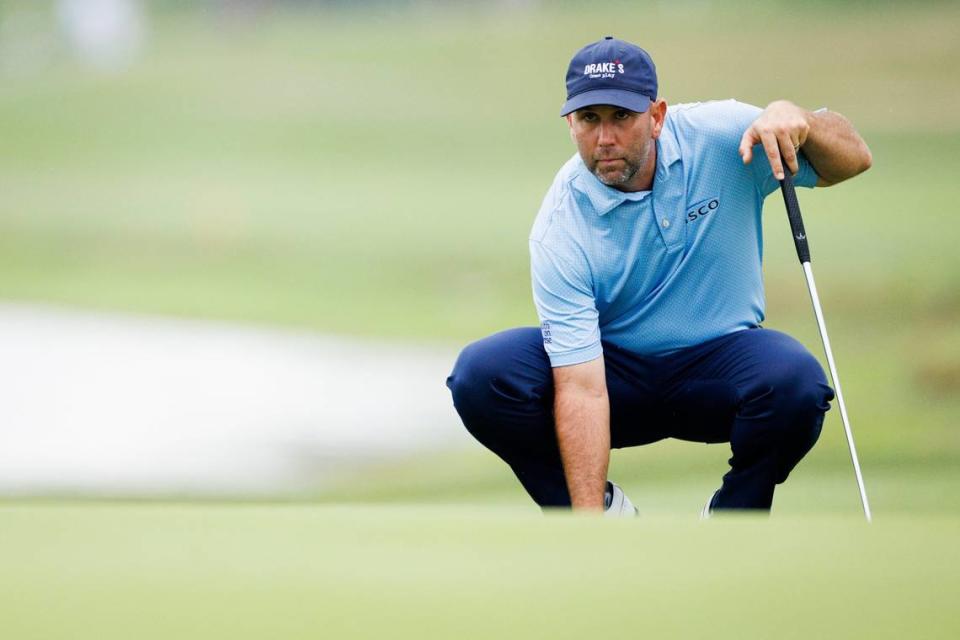 Josh Teater lines up a putt during the second round of the 2022 PGA Barbasol Championship at Keene Trace Golf Club in Nicholasville. Teater is one of several golfers with Kentucky ties set to compete in the 2023 event.