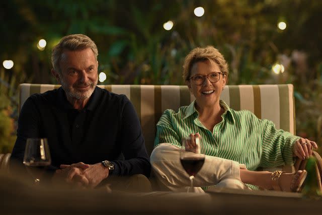 <p>Jasin Boland/PEACOCK</p> Sam Neill as Stan, Annette Bening as Joy in 'Apples Never Fall'