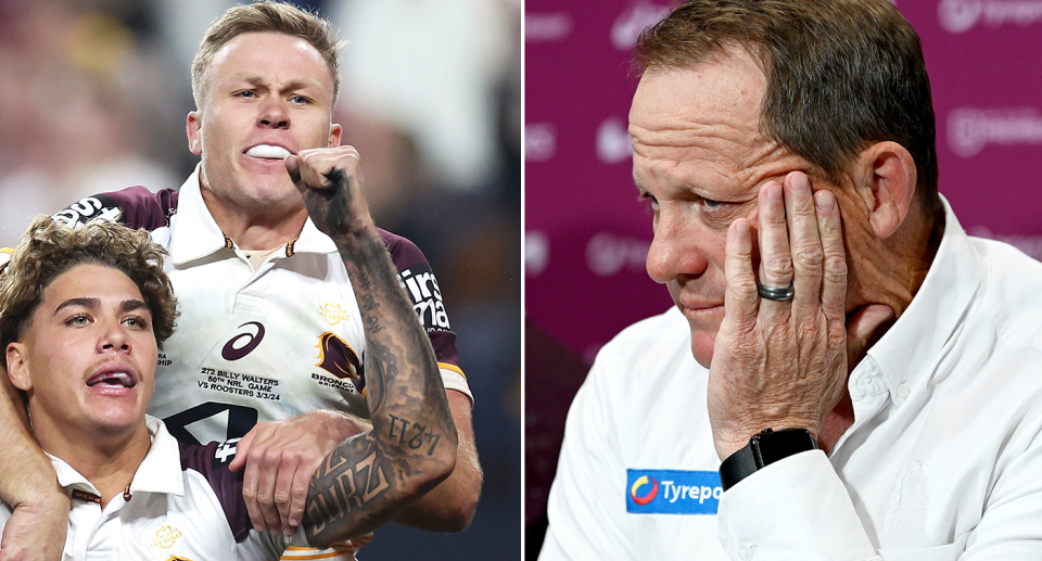 Billy Walters and Reece Walsh are on the left with Broncos coach Kevin Walters on right.