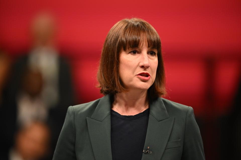 Shadow Chancellor Rachel Reeves speaks during an event to launch Labour's election pledges at The Backstage Centre on May 16, 2024, in Purfleet, Essex (Getty)