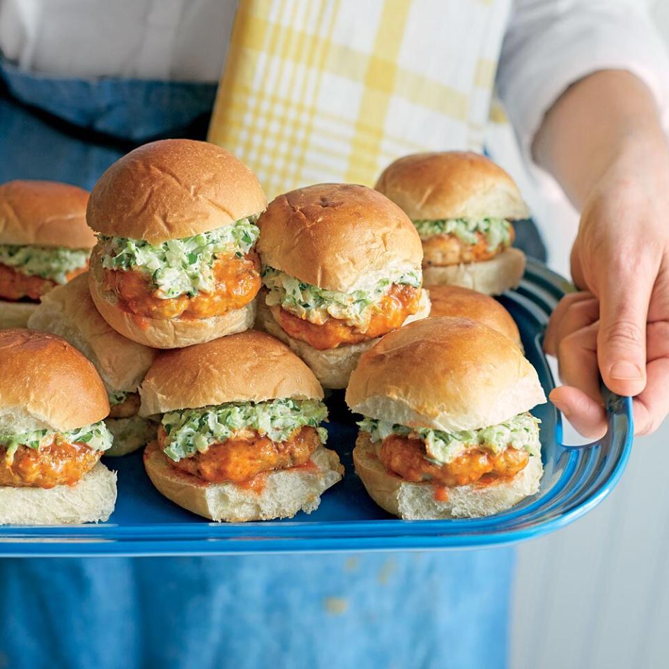 Buffalo Chicken Sliders with Celery-Ranch Slaw