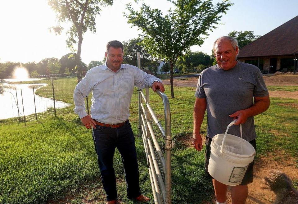 Charlie Blauvelt, left, and his father, Sandy Blauvelt, invested over $1 million to build their homes in rural Tarrant County and are concerned a nearby development is negatively affecting their property values.