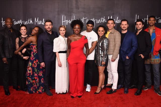 Stewart Cook/ABC The 'How to Get Away with Murder' cast poses on the red carpet.