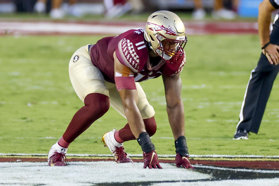 Florida State EDGE Jermaine Johnson II has been perhaps the best player at the 2022 Senior Bowl. (Photo by David Rosenblum/Icon Sportswire via Getty Images)