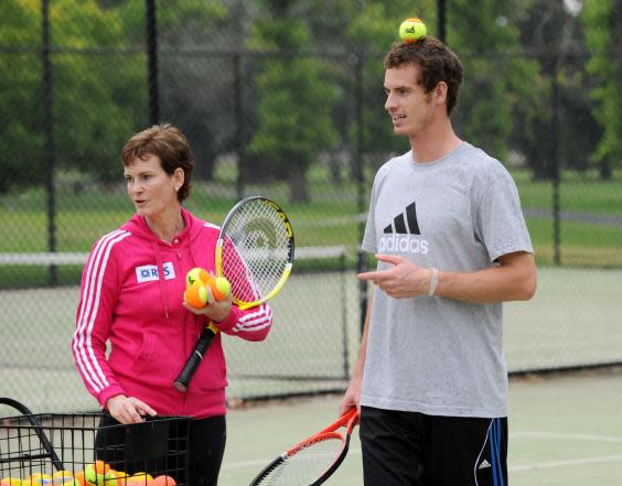 Murray and his mother, Judy Murray, coach young tennis players in Melbourne, 2011 (Getty Images)