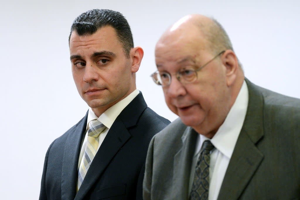 File: Richard Dabate, left, stands with his lawyer at Superior Court in Rockville in 2017  (Stephen Dunn/Hartford Courant via AP)