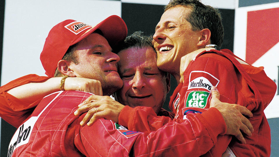 Jean Todt and Michael Schumacher, pictured here celebrating after winning the Hungarian Grand Prix.