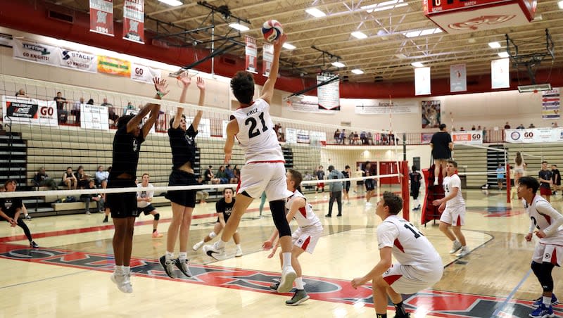 High school boys volleyball teams compete at Northridge High School in Layton on Wednesday, March 30, 2022.