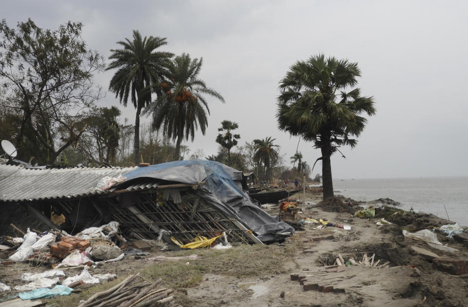 This May 22, 2020 photo shows the damage caused by Cyclone Amphan in Deulbari village, in South 24 Parganas district in the Sundarbans, West Bengal state, India. The cyclone that struck India and Bangladesh last month passed through the Sundarbans, devastating the islands that are home to one of the world’s largest mangrove forests and is a UNESCO world heritage site. (Samrat Paul via AP)