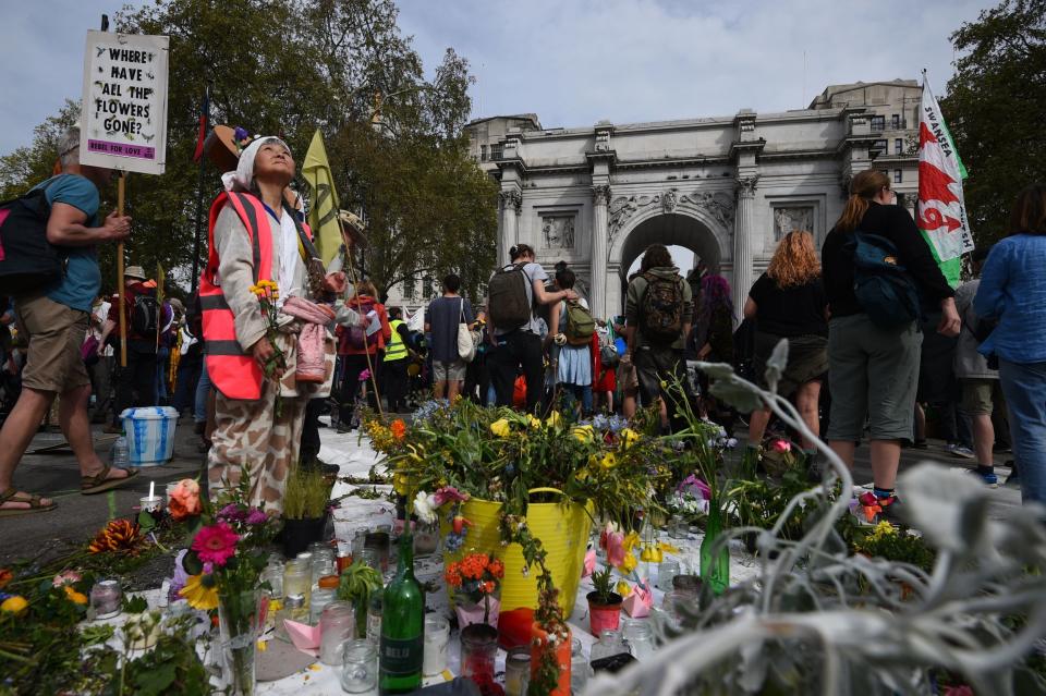 Demontrators take to the streets in Marble Arch (PA)