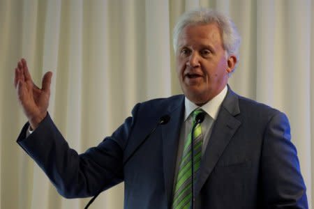 Jeff Immelt delivers a speech during the opening of a new tower of the Global Operations Center in San Pedro Garza Garcia, neighbouring Monterrey, Mexico May 12, 2017. REUTERS/Daniel Becerril