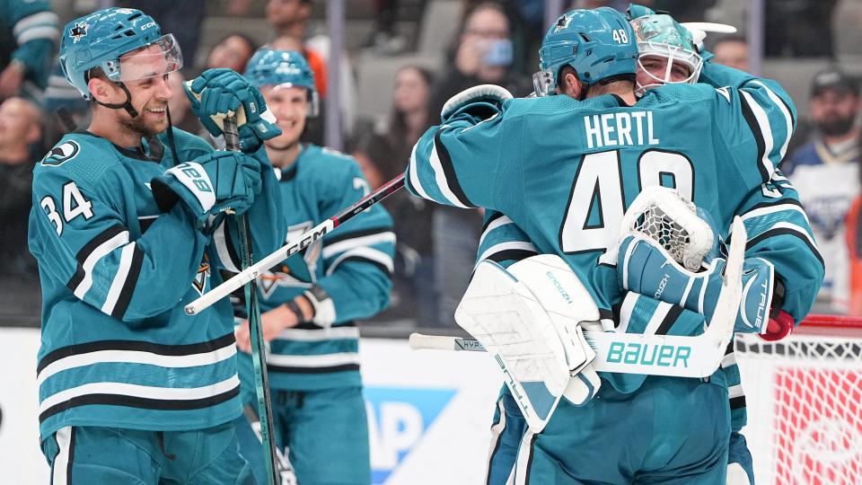 The San Jose Sharks are in the win column at long last. (Andreea Cardani/NHLI via Getty Images)