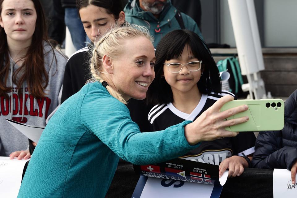 Betsy Hassett at a New Zealand women's football training session on July 16, 2023 in Auckland, New Zealand.